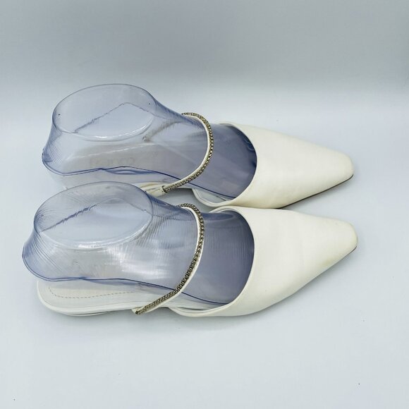 Franco Sarto Shoes Womens Size 7 M White Leather Slip On Mule Heel Pointy Sandal - Picture 3 of 13